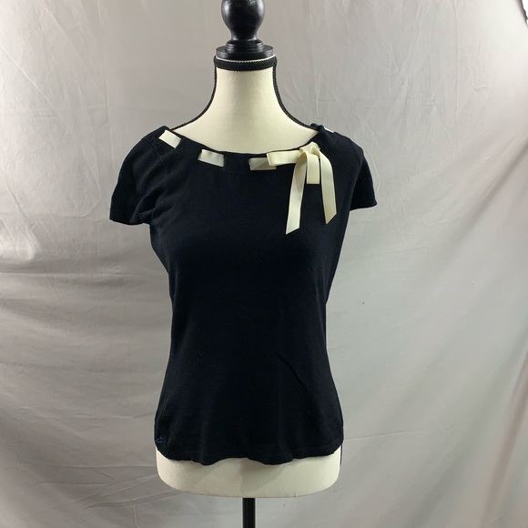 INC International Concepts Sweaters - Black Short Sleeve Knit with Ribbon Insert